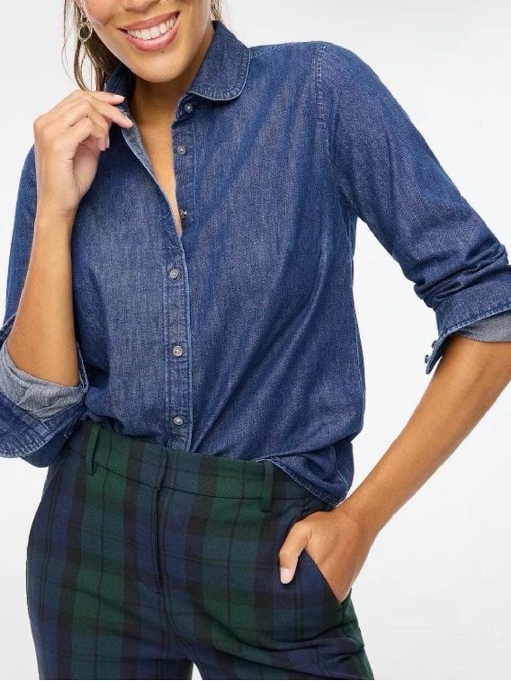 J.Crew Factory Denim Button-Up Shirt – Peter Pan Collar Harbor Blue Wash XXL NWT